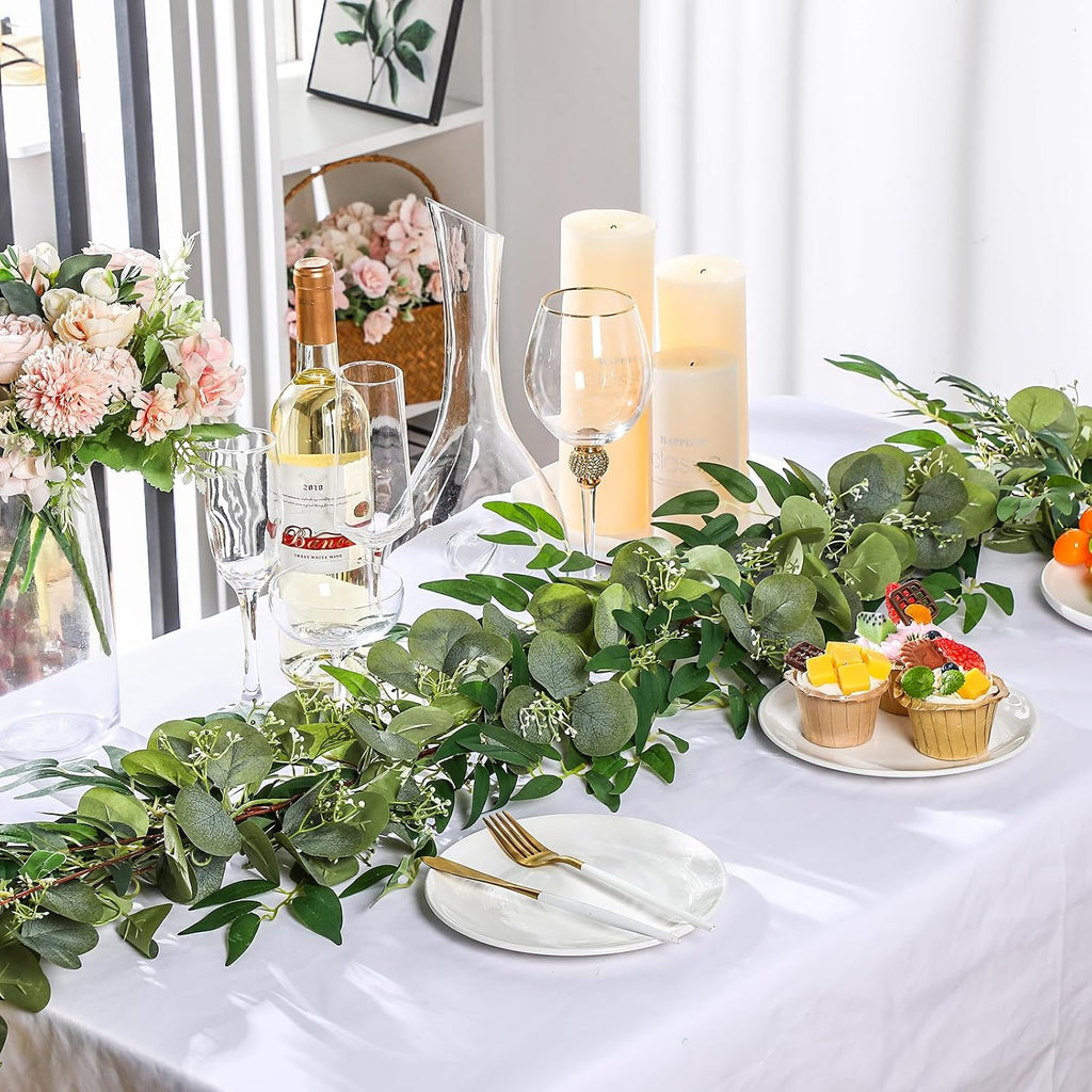 10 Sets Artificial Greenery Garlands Bulk Total 55.8 Feet Silver Dollar Eucalyptus Garland with Fake Willow Vines