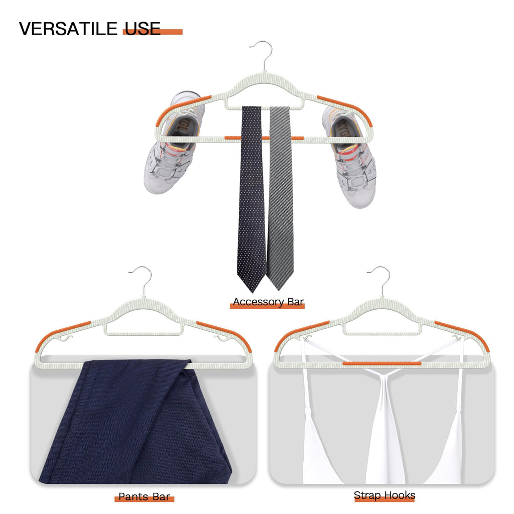 60 Pack Heavy Duty Plastic Hangers, Non Slip Clothes Hangers with Rubber Pads and 360° Hook - Thin Space Saving