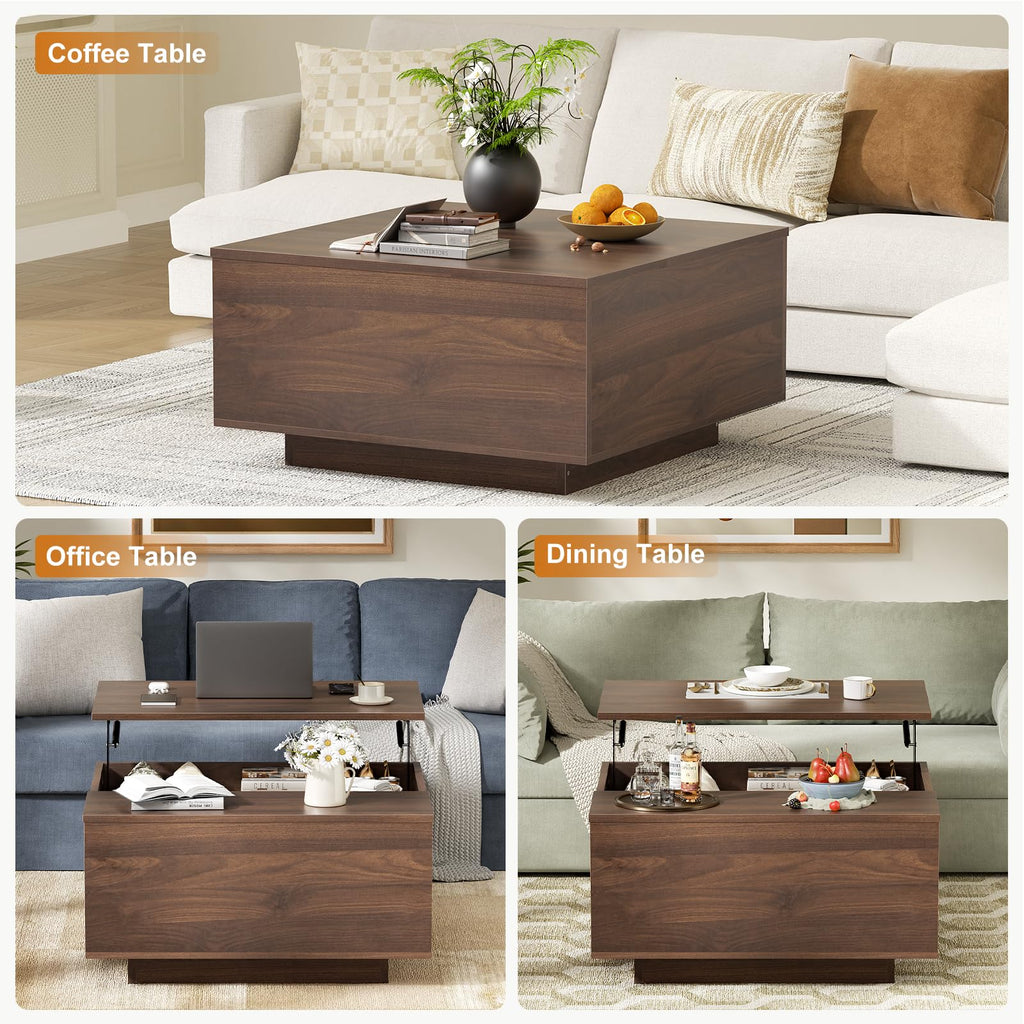 31.5'' Lift Top Coffee Table Wood Center Table with Storage, Walnut
