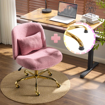 Wide Criss Cross Legged Office Chair, Buttprint Ergonomic Desk Chair Comfy with Pillow&Gold Base, Dual-Use with/no