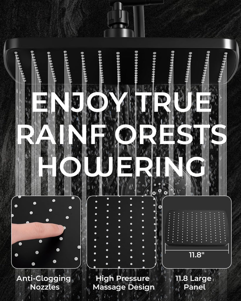 Shower Head with Handheld,High Pressure Black Slide Bar Shower Head