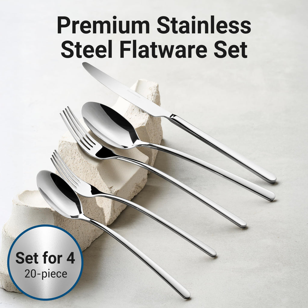 20-Piece Durable 18/10 Silverware Set, Stainless Steel Flatware (Riesa)