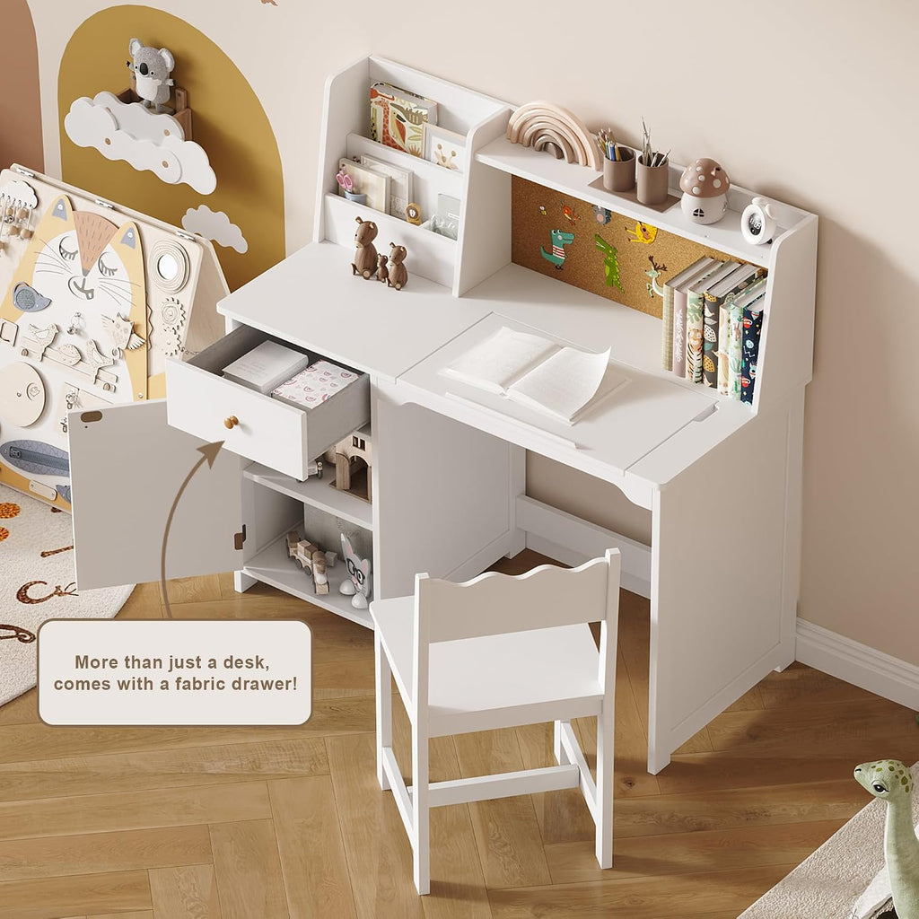 Kids Study Desk and Chair Set with Tiltable Desktop for 5-12