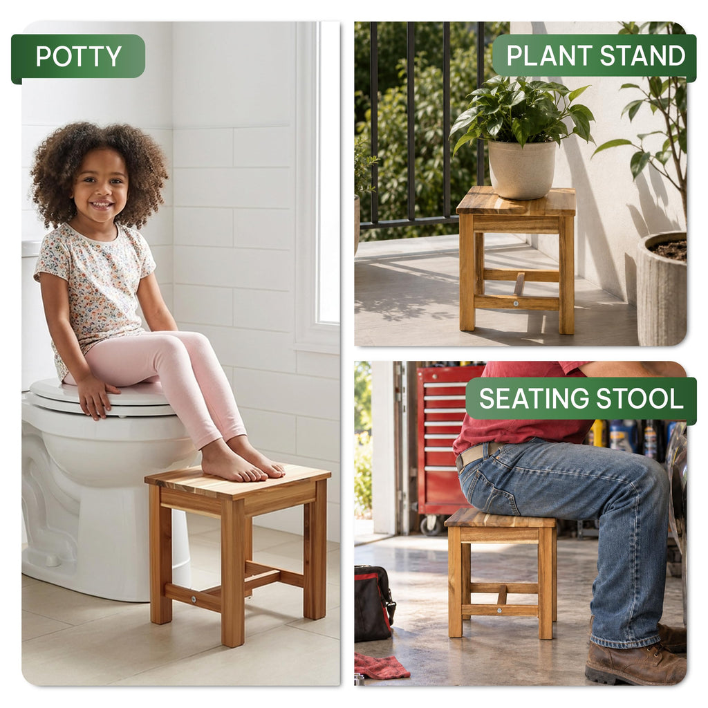 12" Wooden Step Stool, Small Wood Stool - White Oak