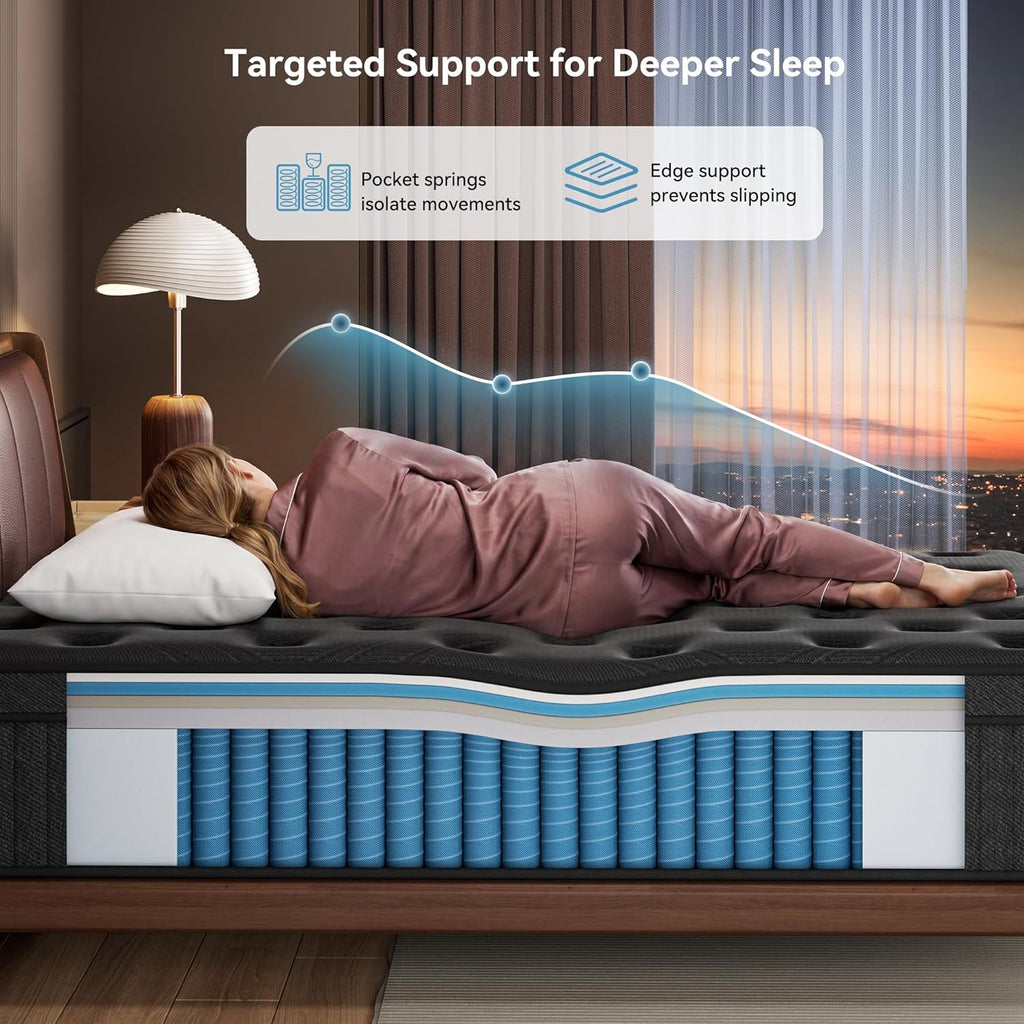 Full Mattress 12 Inch, Hybrid Spring Mattress, Medium Firm | Cool Sleep & Pressure Relief, Fiberglass-Free