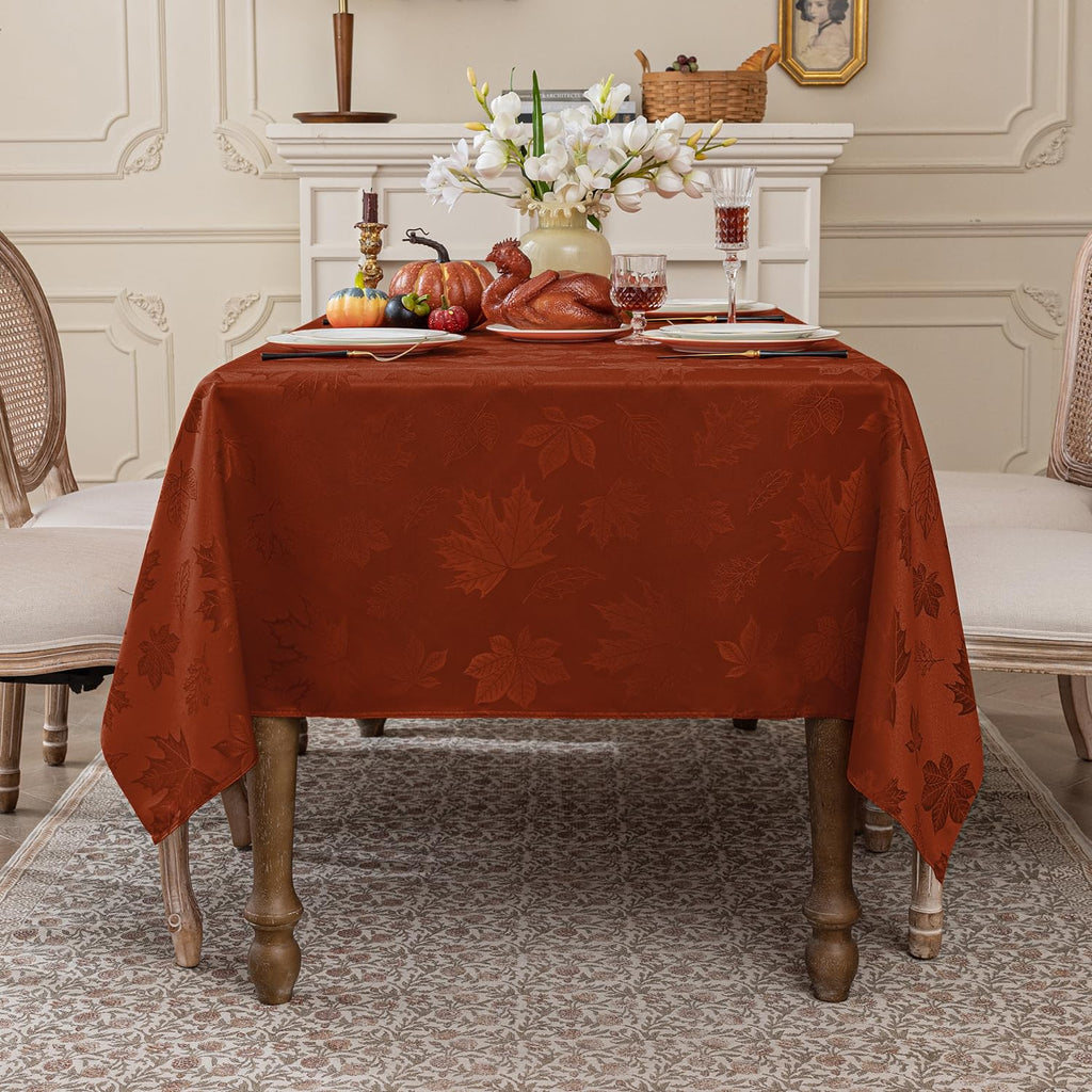 Fall Jacquard Tablecloth - Thanksgiving Maple Leaves Rectangle Table Cover, Autumn Harvest Waterproof Table Cloths