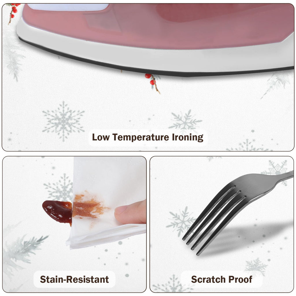 Winter Round Fitted Tablecloth with Elastic Edge, Water-Resistant Reusable Christmas Cardinal Bird Snowflake Red Table