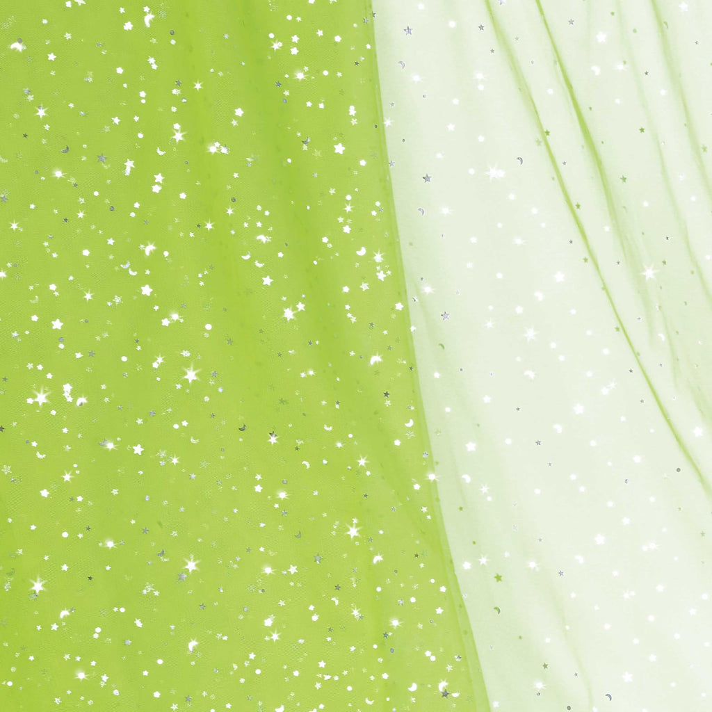 1 Yard Glitter Tulle, Star Moon Sequin, 54" Wide Lime Green