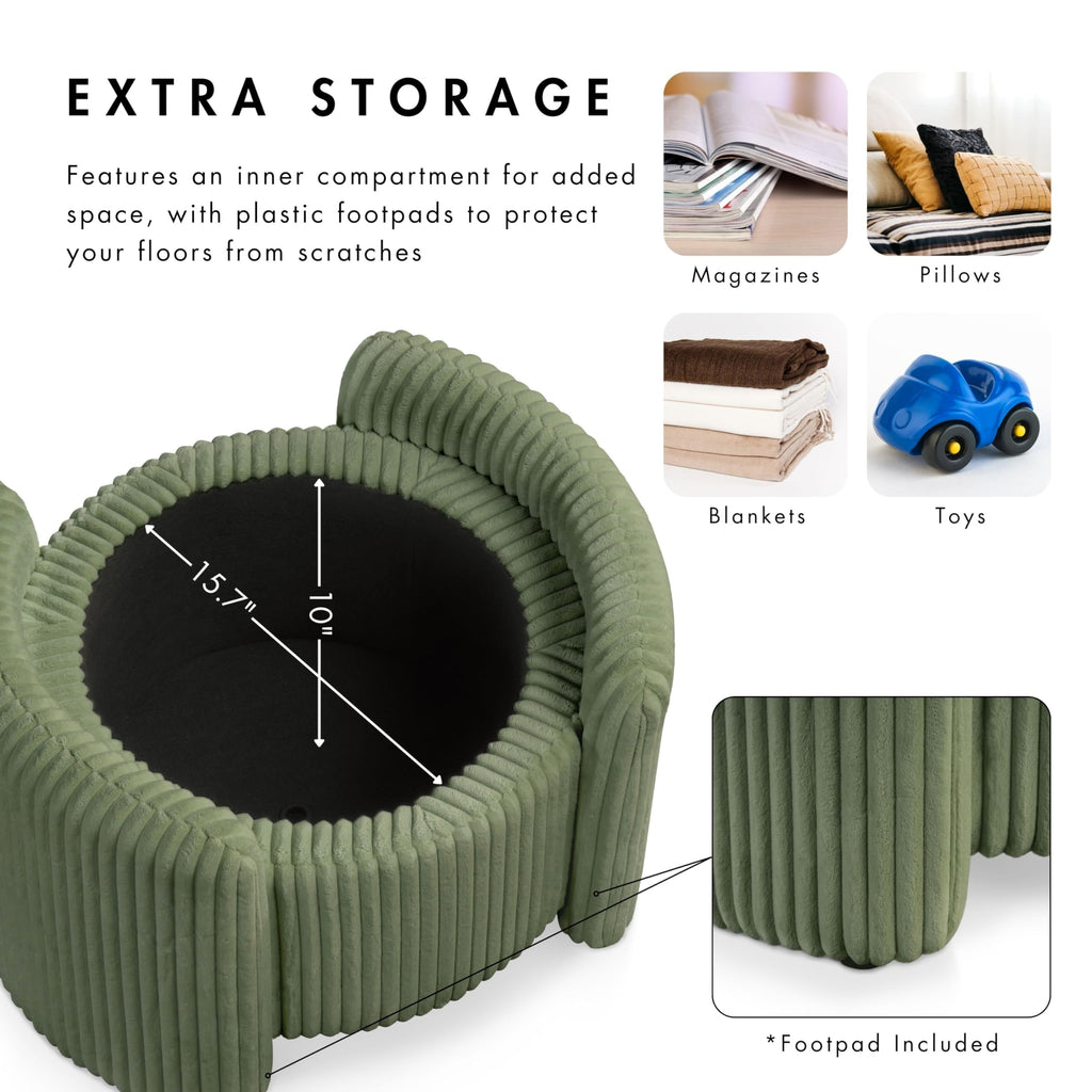 Lennox Modern Chenille 25-inch Round Storage Ottoman with Reversible Flip Top, Upholstered Footstool, Green