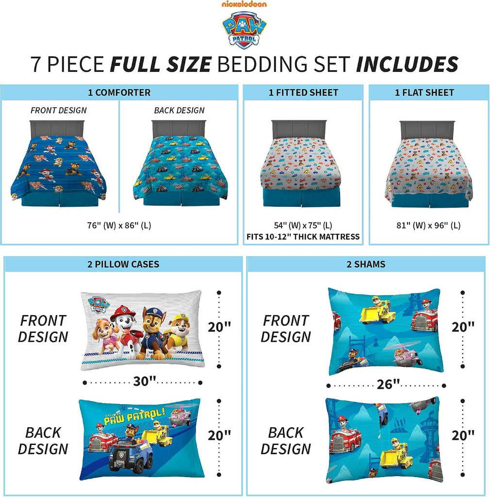Kids Bedding Super Soft Comforter and Sheet Set with Sham, 7 Piece Full