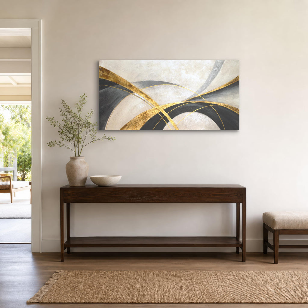 Black and Gold Geometric Abstract Canvas Wall Art, 48 x 24 Inches