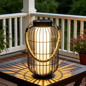 Large Solar Lanterns Outdoor, Rustic Style Metal Patio Solar Lantern