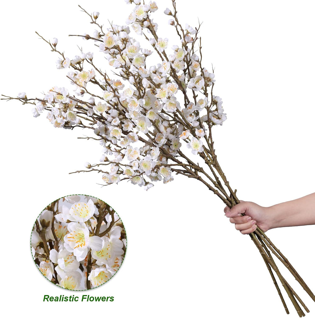 Artificial Cherry Blossom Branches Spring Indoor Decoration, Faux Flowers 34.45" Long Stems Plum Fake Peach - Set of 6