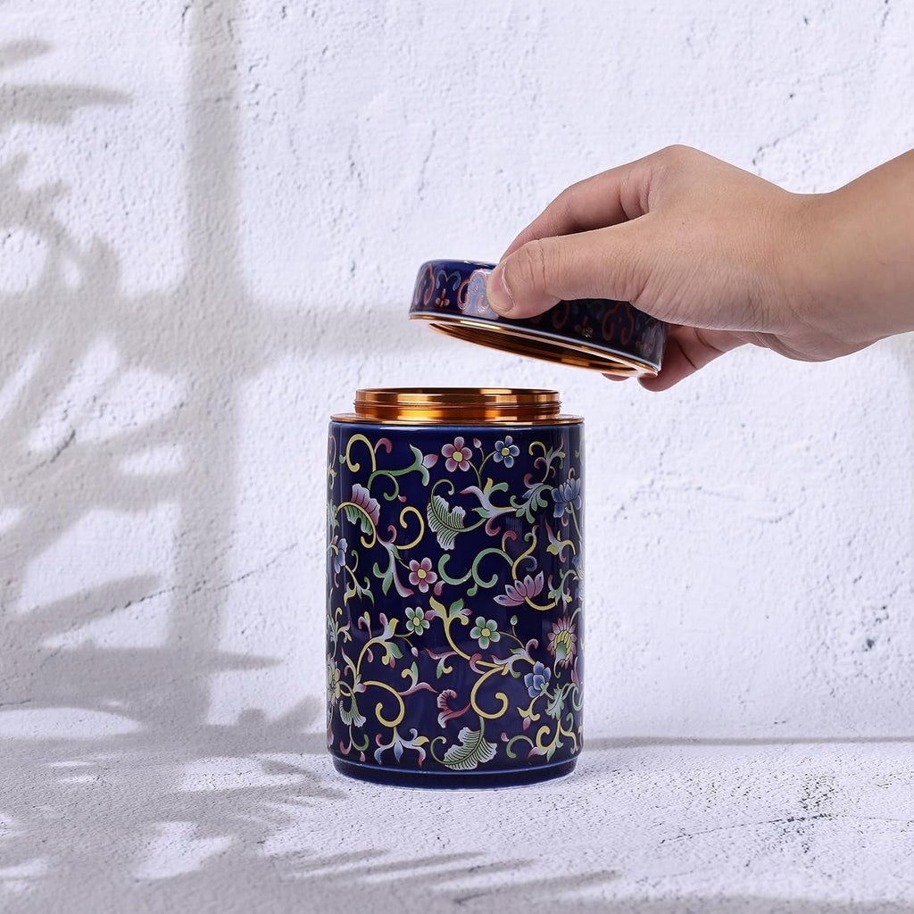 Chinoiserie Enamel Ginger Jar with Twist Lid - Traditional Chinese Blue and White Porcelain Style-Cylinder Design