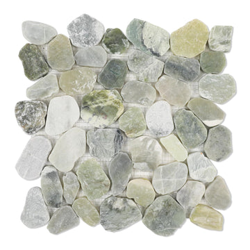 Pebble Tiles for Shower and Bathroom Floors, Jade Green Pebble Stone Mosaic Tile with Matte and Flat Surface, 5