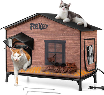 Heated Cat House for Outside: 31.5" XXL 100% Waterproof & Insulated Outdoor Cat House for Winter, Weatherproof