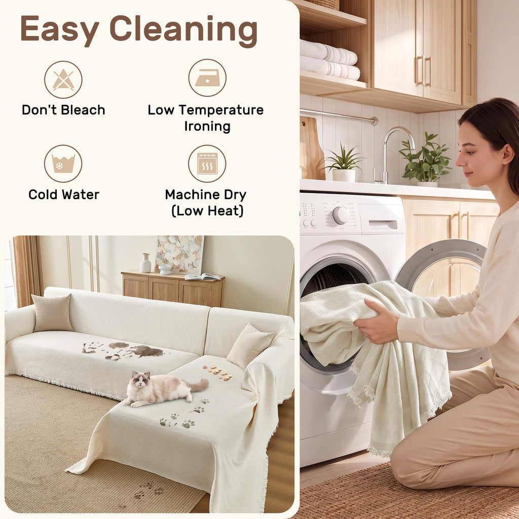 2 Pieces Sectional Couch Covers L Shaped, Cream White, XL