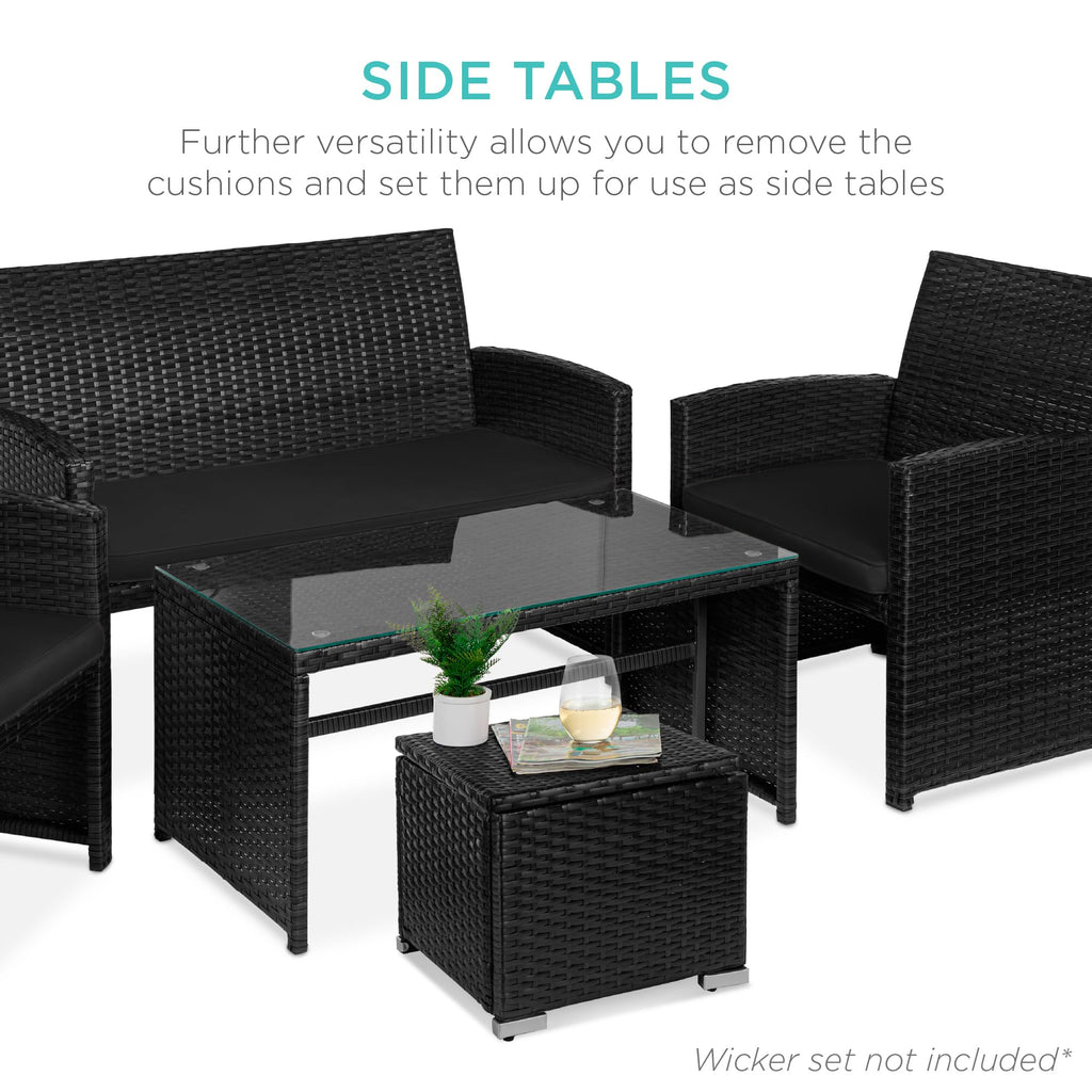 Set of 2 Wicker Ottomans, Multipurpose Outdoor Furniture, Backyard, Additional Seating, Footrest, Side Table