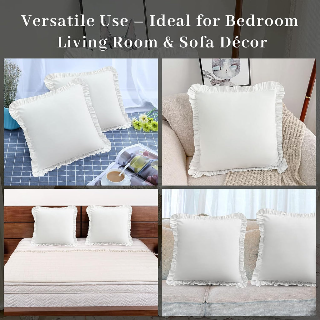 26x26 Euro Sham Covers，Ruffled Square White Euro Pillow Shams Covers Set of 2, 100% Brushed Microfiber 26x26 inches