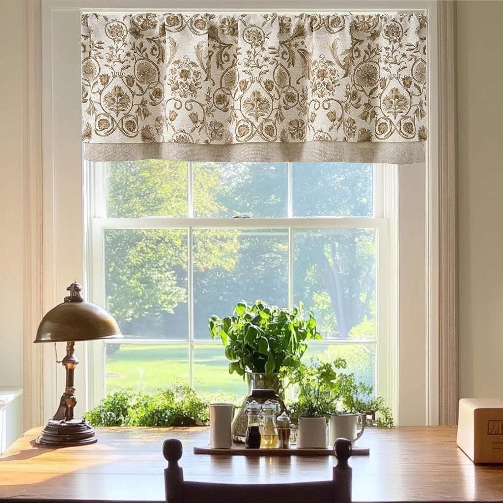 Linen Valance Kitchen Curtain for Windows Double Layer 16 Inch for Living Room Bedroom Window Treatment Light