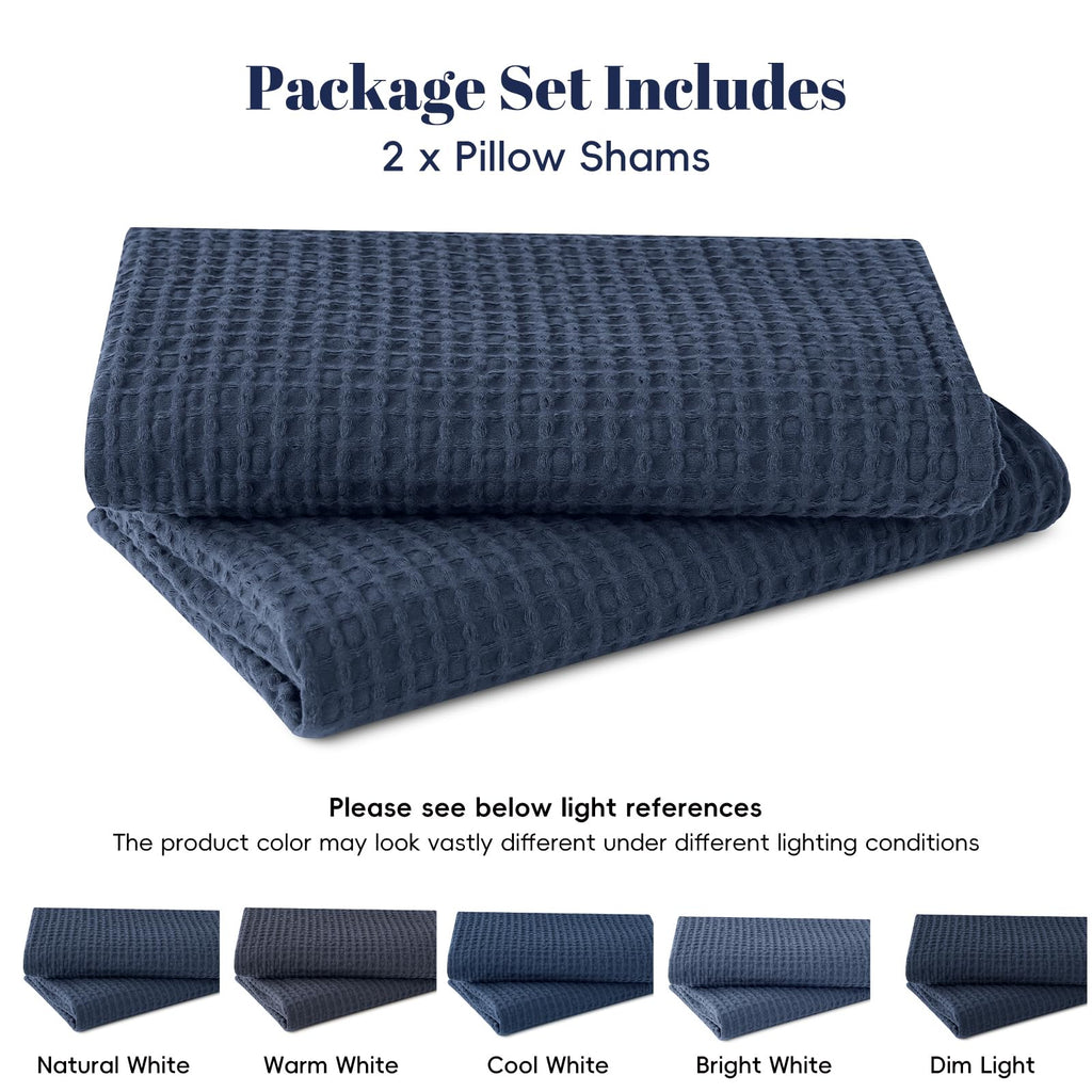 Cotton Waffle Pillow Shams Standard 20" x 26", Dark Navy, No Insert