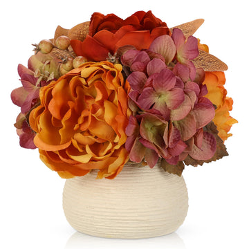 Peony Artificial in Vase, Small Fall Floral Arrangements with Vase Autumn Centerpieces for Table Rustic Farmhouse