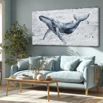 Modern Whale Canvas Wall Art Blue Ocean 24x48 Inch