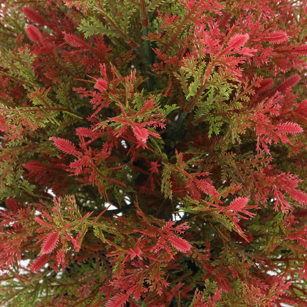 Artificial Fall Cedar Topiary Trees in Pot, 2 Pack UV Resistant Faux Greenery Shrubs, Fall Decoration for Outdoors