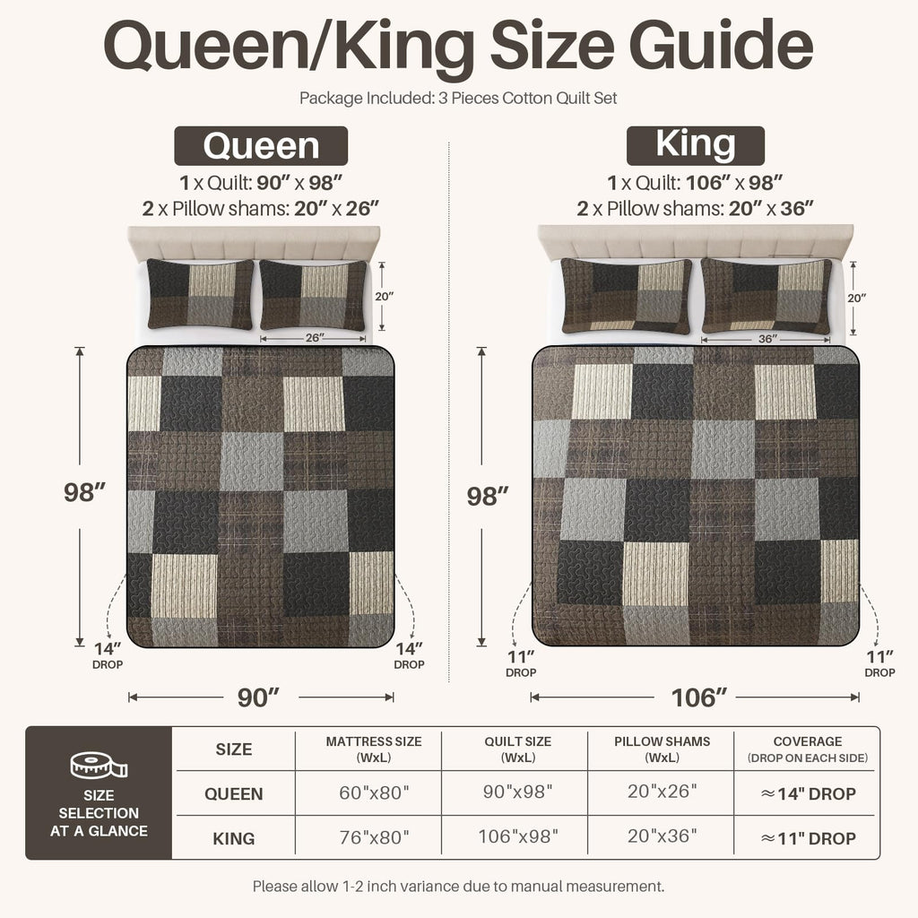 Quilts, Classic Plaid Design, Charcoal/Coffee Brown/Khaki