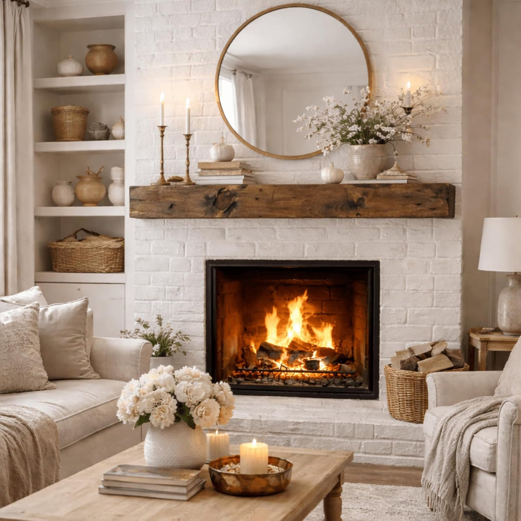 Dark Brown Shelf 66Lx6Hx6D - Solid Wood & Floating Mantel Shelf, Rustic Wooden Mantel, Handcrafted Fireplace