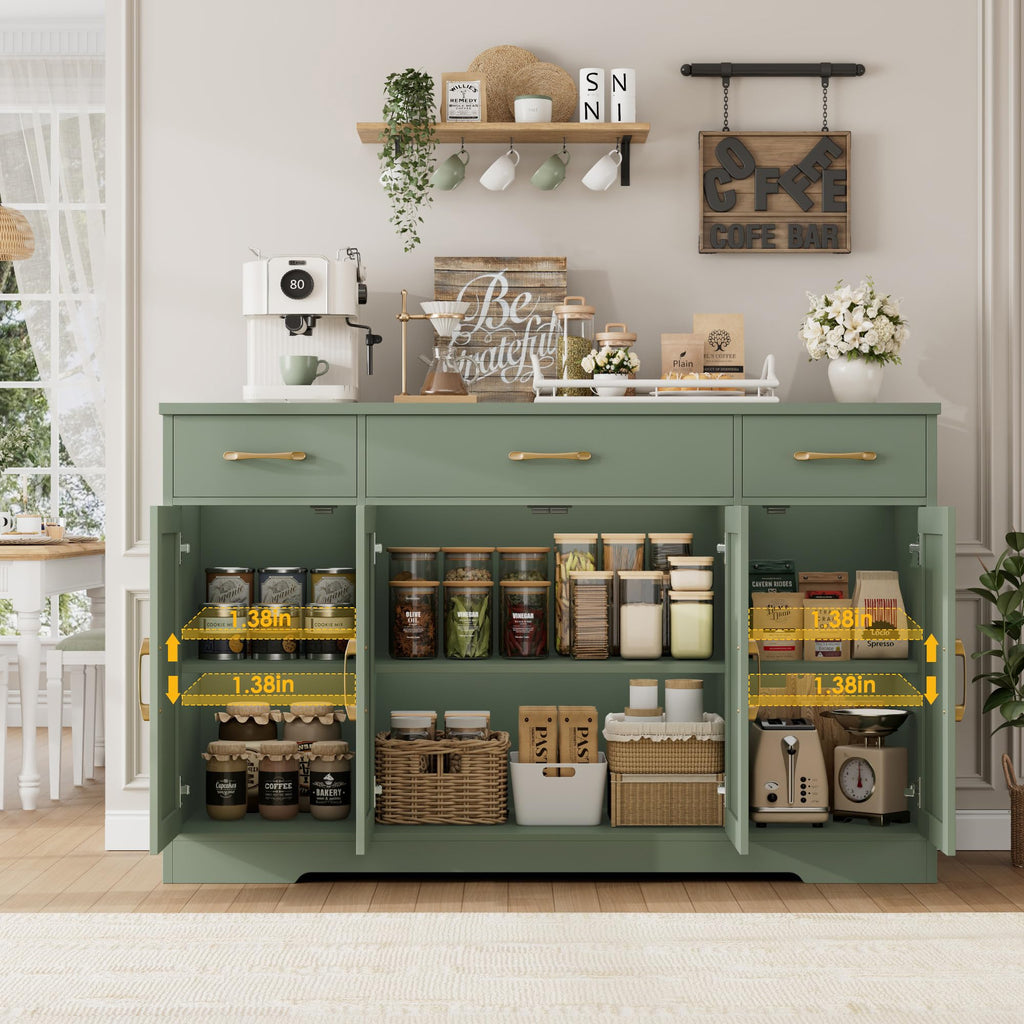 Kitchen Buffet Sideboard Storage Cabinet, Coffee Bar Cabinet, Green
