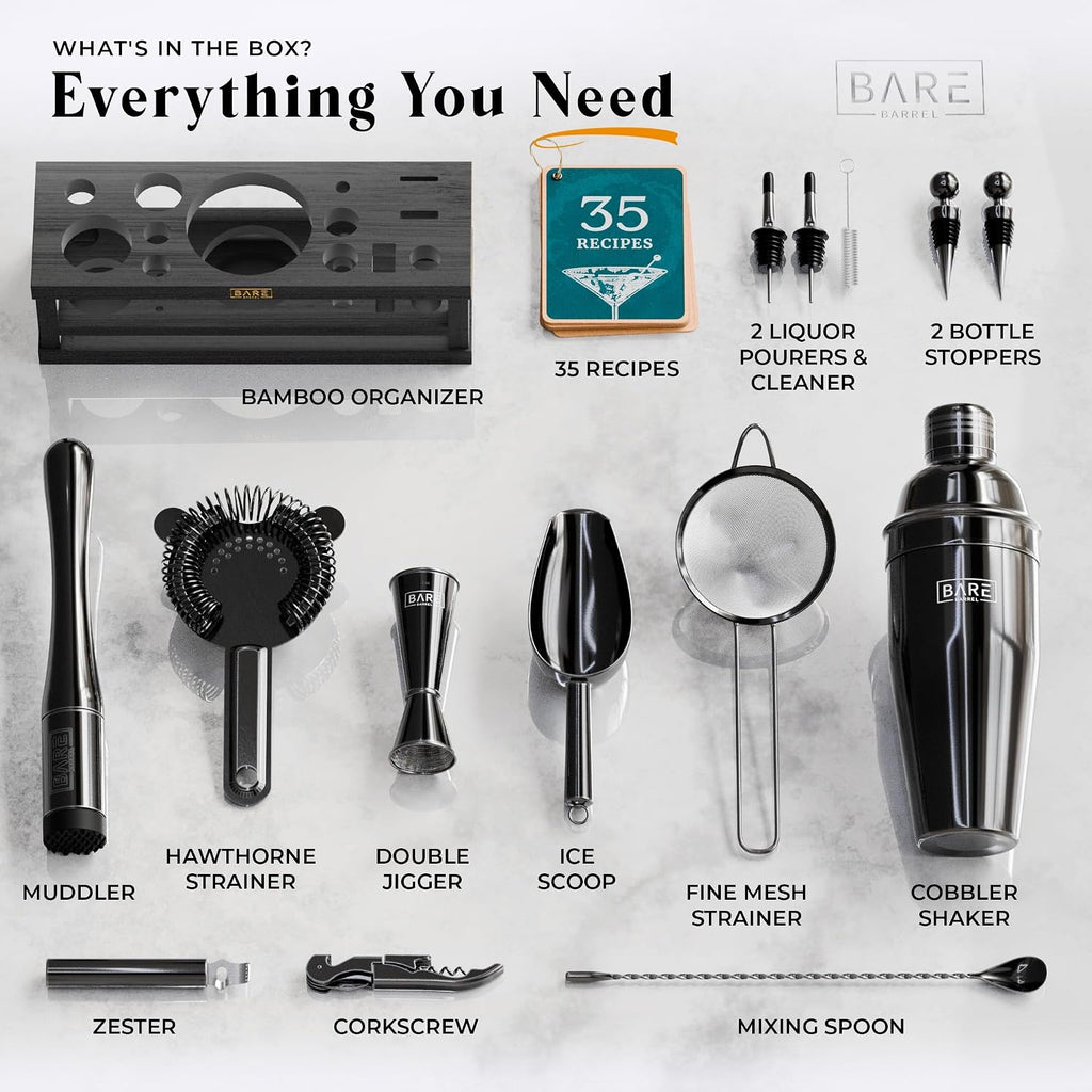 Mixology Bartender Kit Bar Set | 16-Piece Cocktail Shaker Set | Martini Barware Mixing Tools Bartending | Incl. 35 - Set of 16