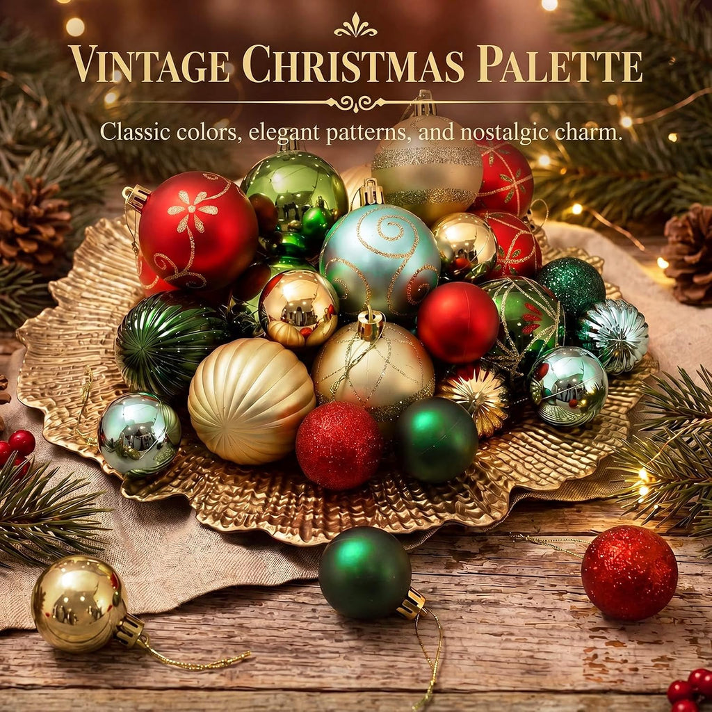 Christmas Ball Ornaments 1.6'' 2.4'' Red Gold Green Blue - Set of 48