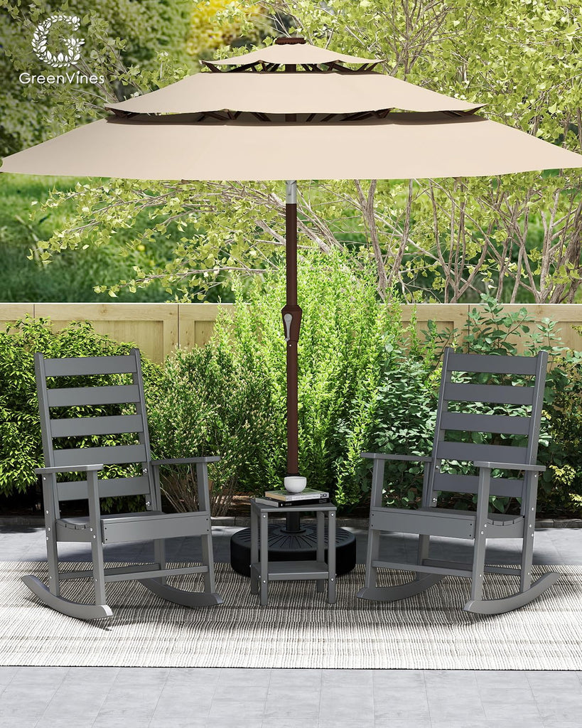 Outdoor-Rocking-Chair Set | 3-Piece | 2 Rocking Chairs with 1 Side Table | HDPE Plastic | Patio Rockers | Porch