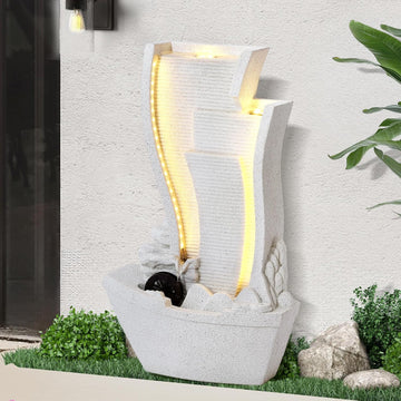 Garden Water Fountain Outdoor, Waterfalls Fountains with LED Light | Cascading Rock Freestanding Water Feature Indoor