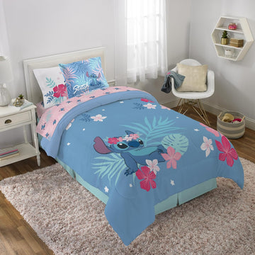 Lilo & Stitch Twin Comforter Set - 5 Piece Kids Bed in a Bag Reversible Comforter & Sheet Set, Girls Twin Bedding