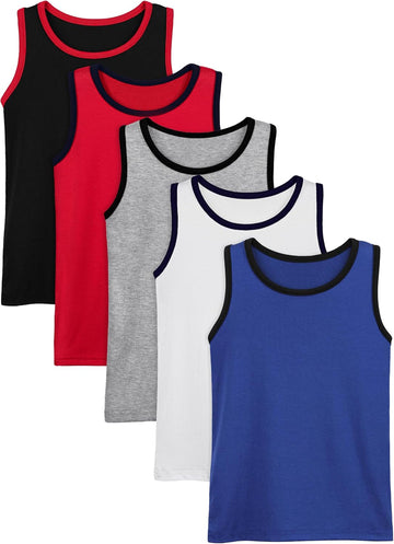 5 Pack Boys' Tank Undershirt Sleeveless Tank Tops Assorted Colors Round Neck Cotton Tank Tops