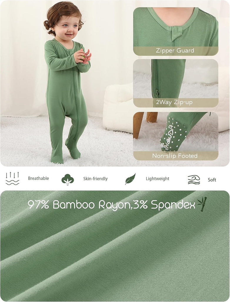 Baby Boy Footies Pajamas, Bamboo Rayon Romper Long Sleeve Sleepers