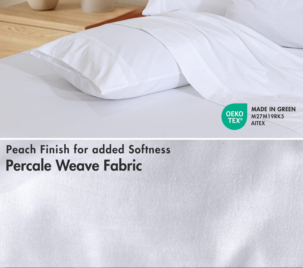 100% Cotton Sheets, Percale Sheet Set, Bright White