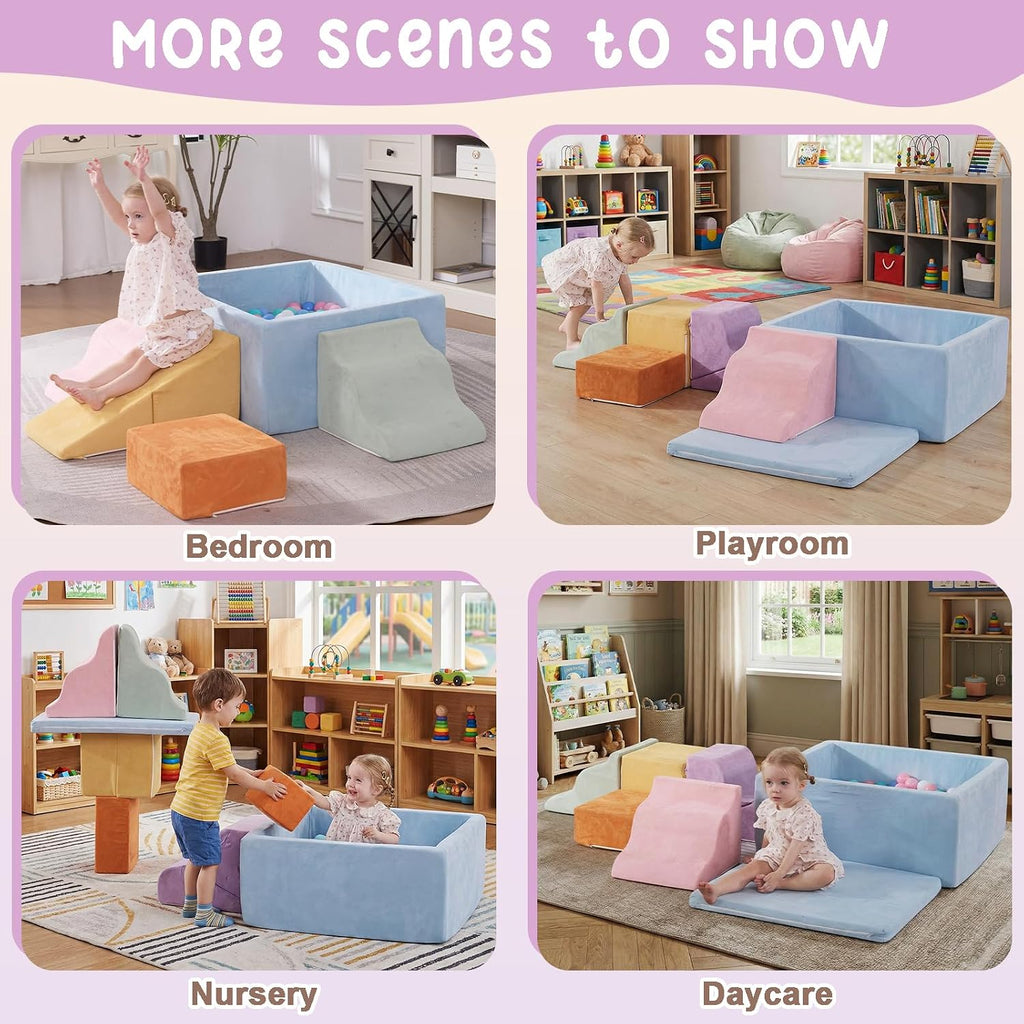 Piece Foam Climbing Blocks for Toddlers with Square Ball Pit,Macaron