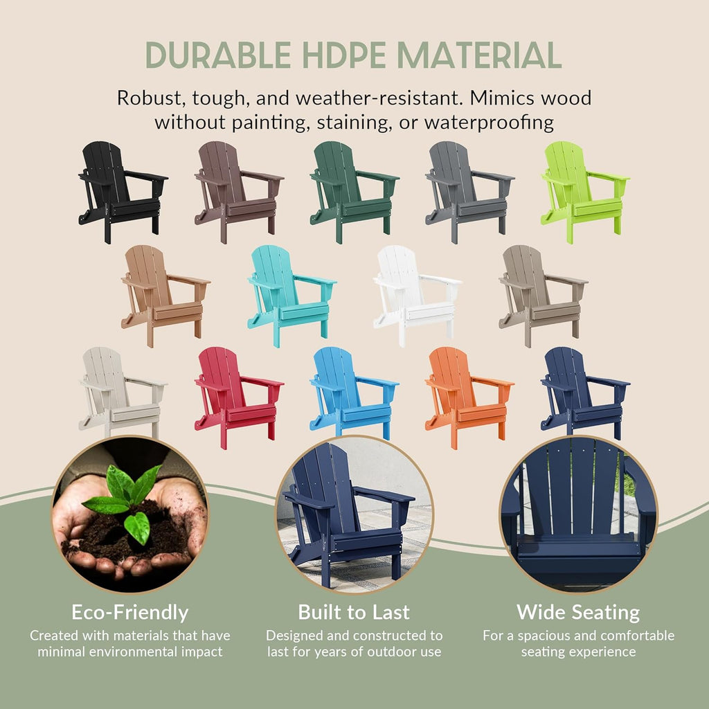 Malibu HDPE Outdoor Patio Folding Poly Adirondack Chair, Navy Blue
