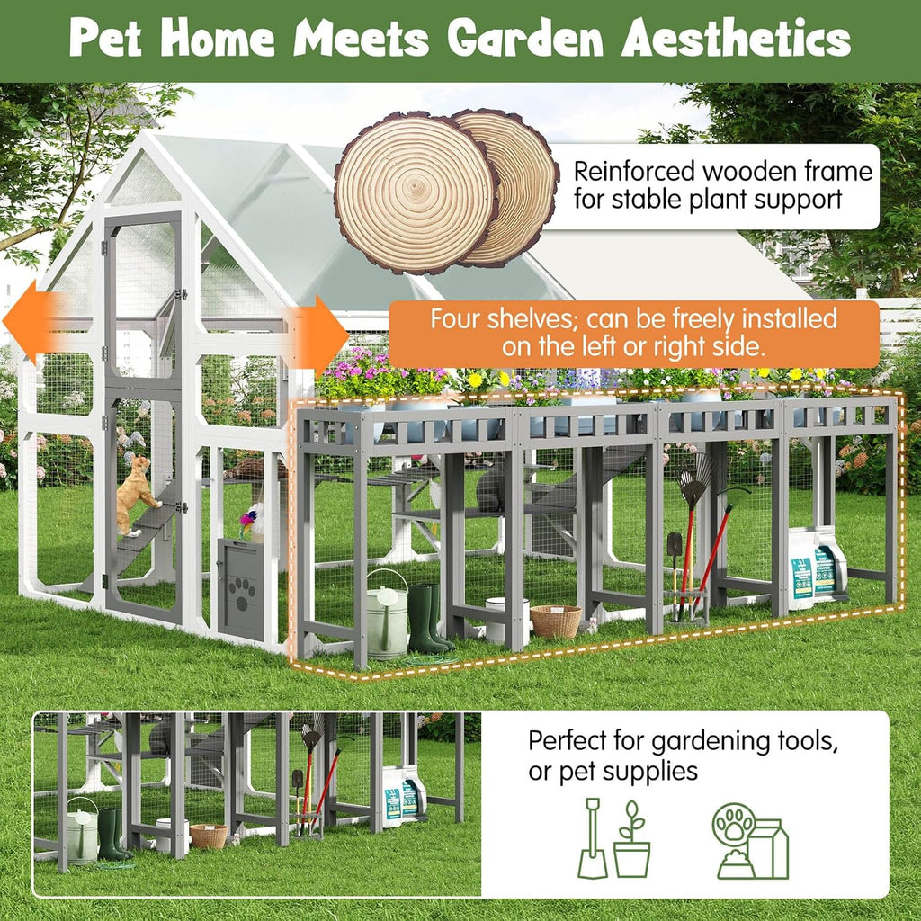 Extra Large Catio Outdoor Cat Enclosure for Multiple Cats, Grey&White