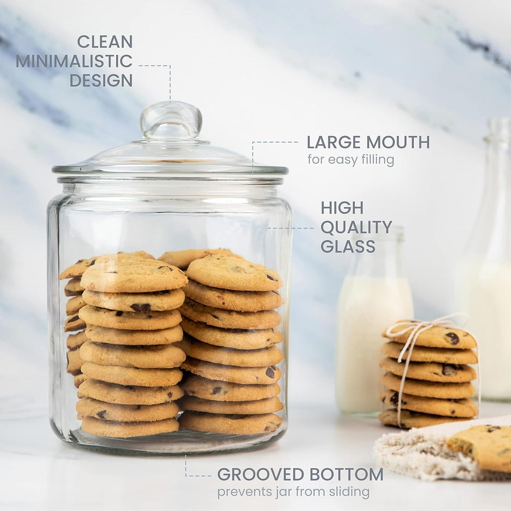 Gallon Glass Cookie Jar - Large Food Storage Container with Airtight Lid - Keep Fresh Flour, Chewy Pet Treats - Set of 2