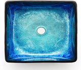 Blue Lotous Square Tempered Deco Glass Vessel Bathroom Sink in Lustrous Blue | Top Mount Sinks Above Countertop |