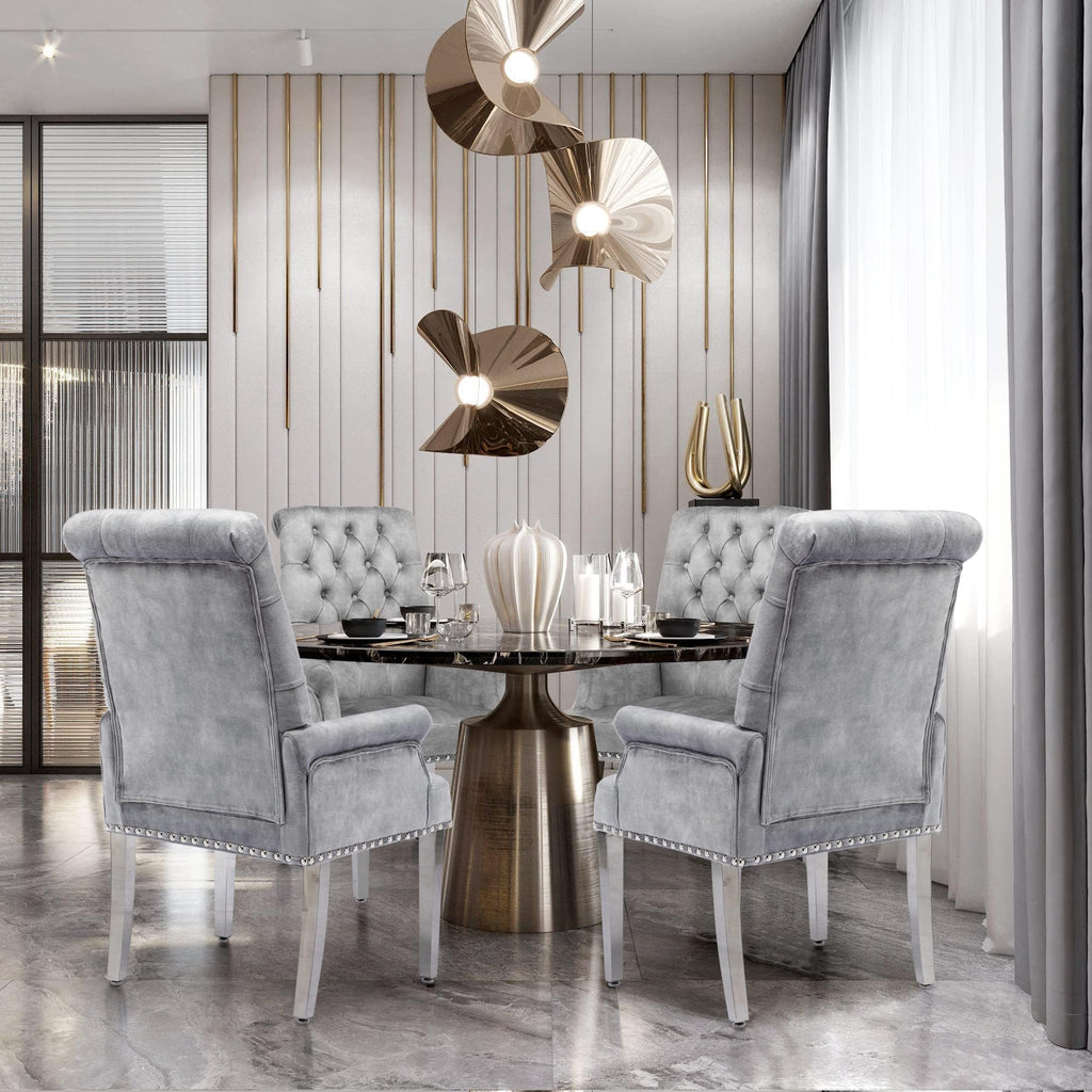 Velvet Dining Chairs with Arms, Upholstered Dining Room Chairs, Grey