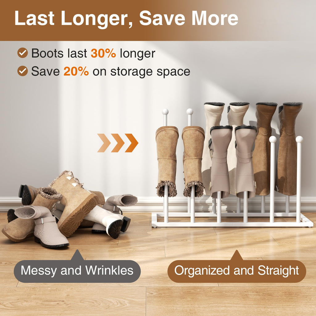 Freestanding Boot Rack, Shoe Storage Organizer Fit for 6 Pairs, White