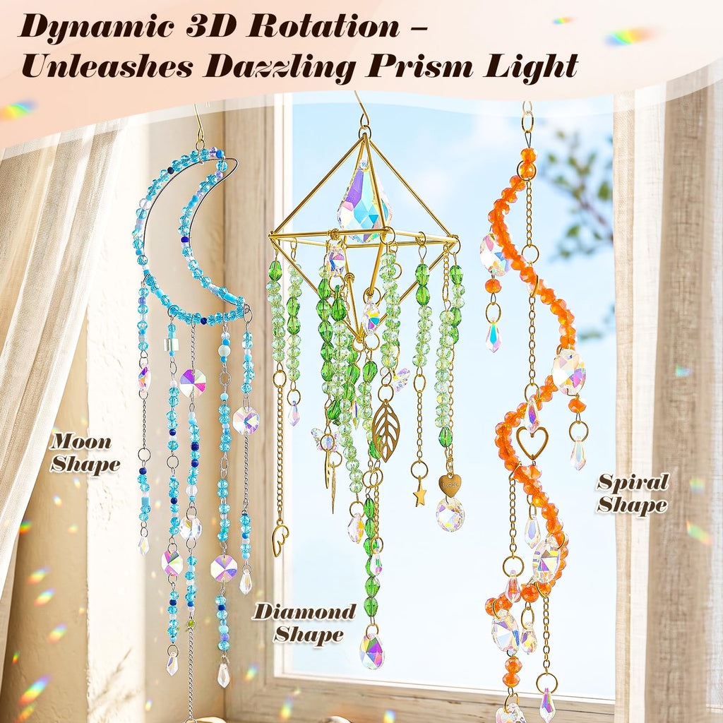 DIY Suncatcher Kit for Adults - 3D Spiral Suncatcher with Colorful AB Beads & Pendants, for Window Hanging