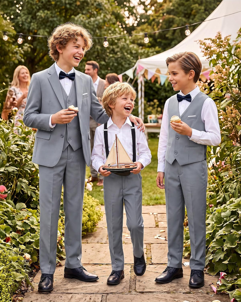 Boys Multiple Colour Formal Dress Suits 5 Piece Slim Fit Dresswear Suit Set with Kids Suspenders