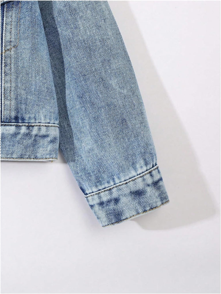 Girl's Bow Denim Jacket Button Down Jean Jacket Cute Outerwear
