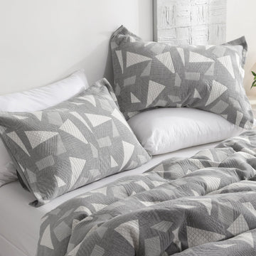 Muslin Cotton Pillow Shams, Set of 2, 20 x 30, Grey Triangle